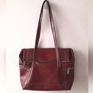 Jones New York Burgundy Bag Shoulder Bag Tote Leather Approx 14"x12"x4"pre loved